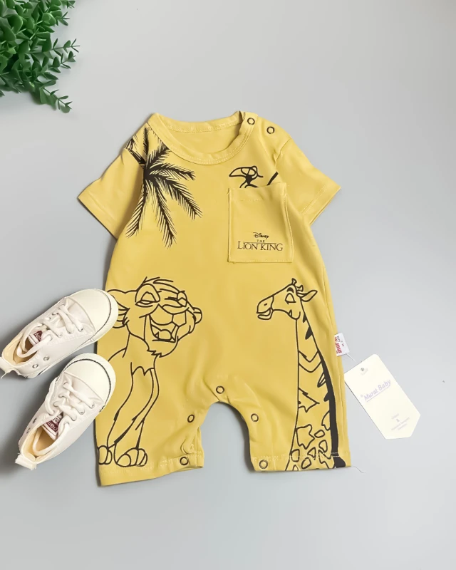 Miniapple Yazlık Palmiye Aslan ve Zürafa Baskılı Çıtçıtlı Bebek Tulumu - FÜME