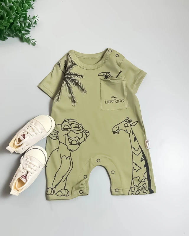 Miniapple Yazlık Palmiye Aslan ve Zürafa Baskılı Çıtçıtlı Bebek Tulumu - SARI