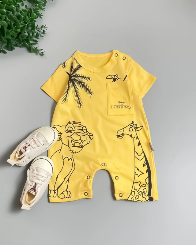 Miniapple Yazlık Palmiye Aslan ve Zürafa Baskılı Çıtçıtlı Bebek Tulumu - GRİ