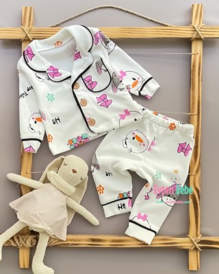Minilove Sevimli Ördek Baskılı Düğmeli 2’li Pijama Bebek Takımı