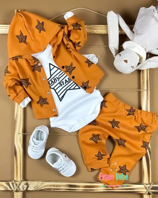 Miniapple Hırkalı Baby Star Yıldız Desenli Badili 3’lü Bebek Takımı