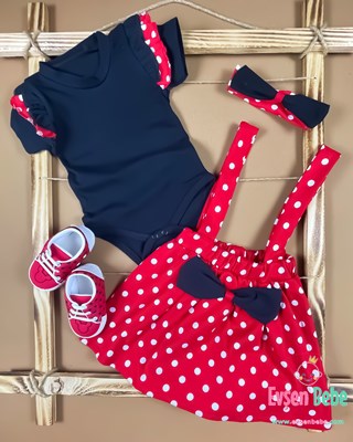 Miniapple Yazlık Puantiyeli Fiyonklu Bandanalı Badili Bebek Elbisesi