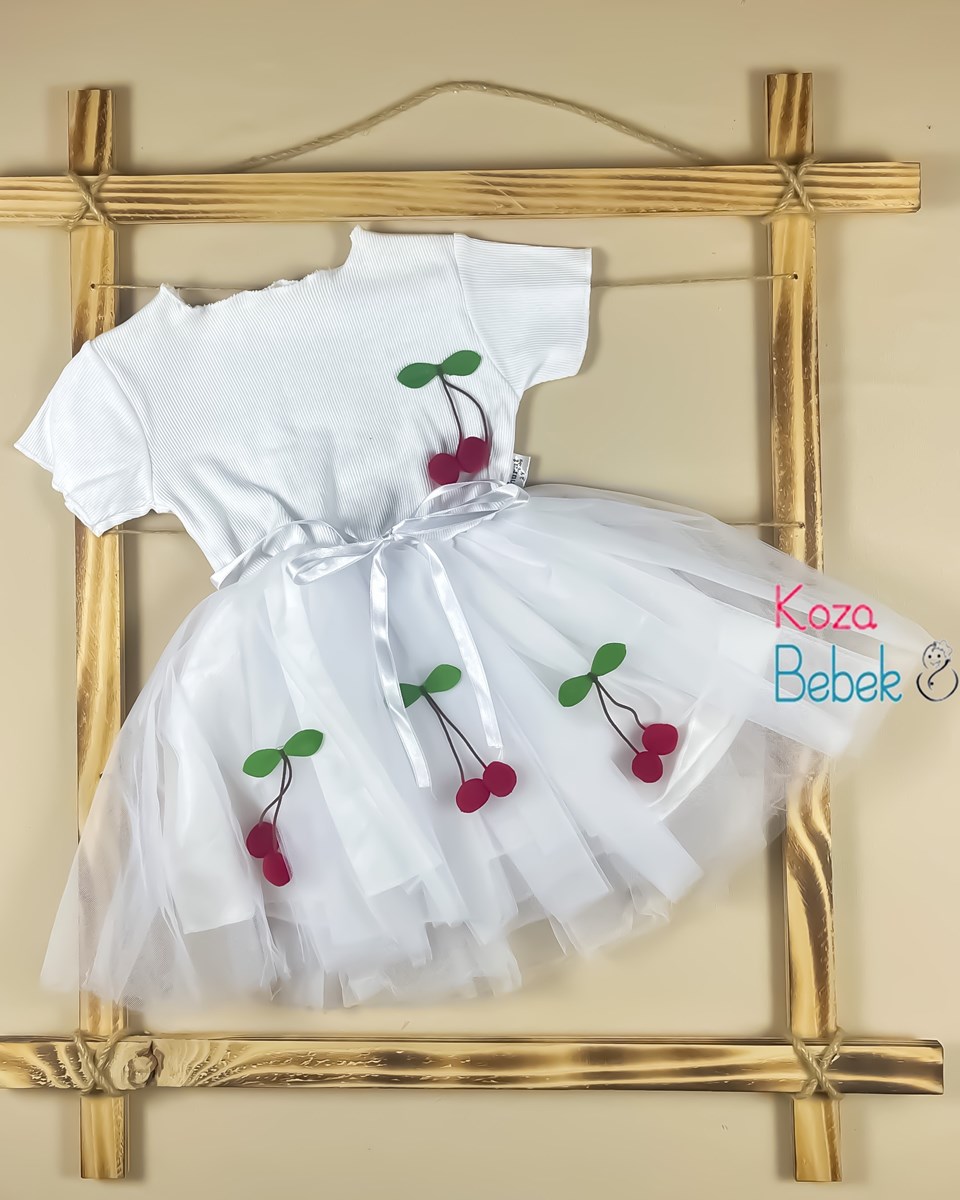 Miniapple Yazlık Tütü Etekli Kiraz Aksesuarlı Bebek Elbisesi