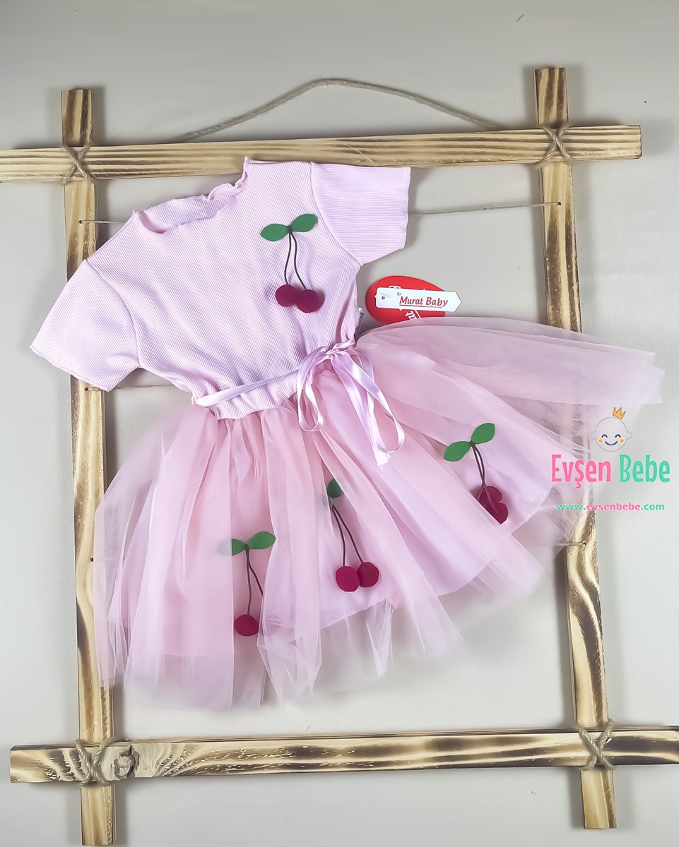 Miniapple Yazlık Tütü Etekli Kiraz Aksesuarlı Bebek Elbisesi