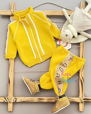 Miniapple 3 İplik Çift Şeritli Kolları ve Pantolonu Gucci Desenli 2’li Bebek Takımı