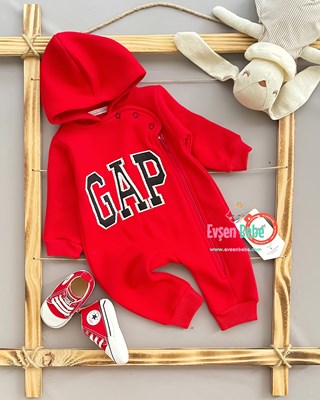Miniapple 3 İplik Gap Nakışlı Kapüşonlu Fermuarlı Bebek Tulumu