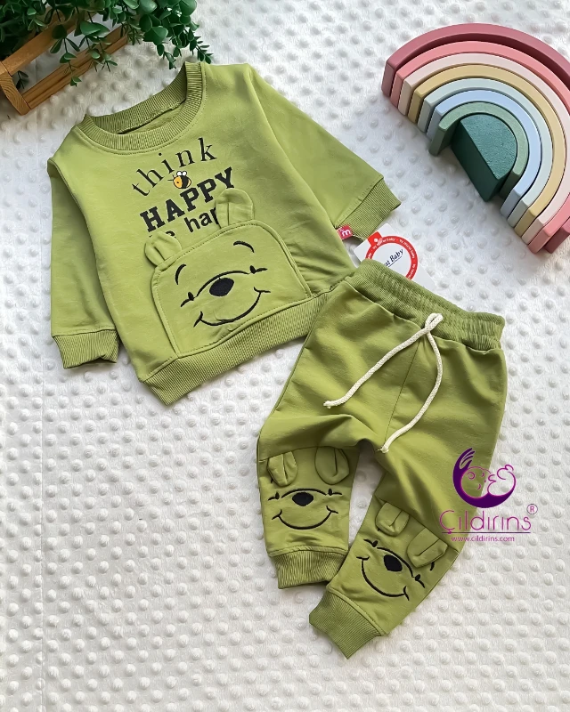 Miniapple Think Happy Ayıcık Nakışlı 2’li Bebek Takımı - KIRMIZI