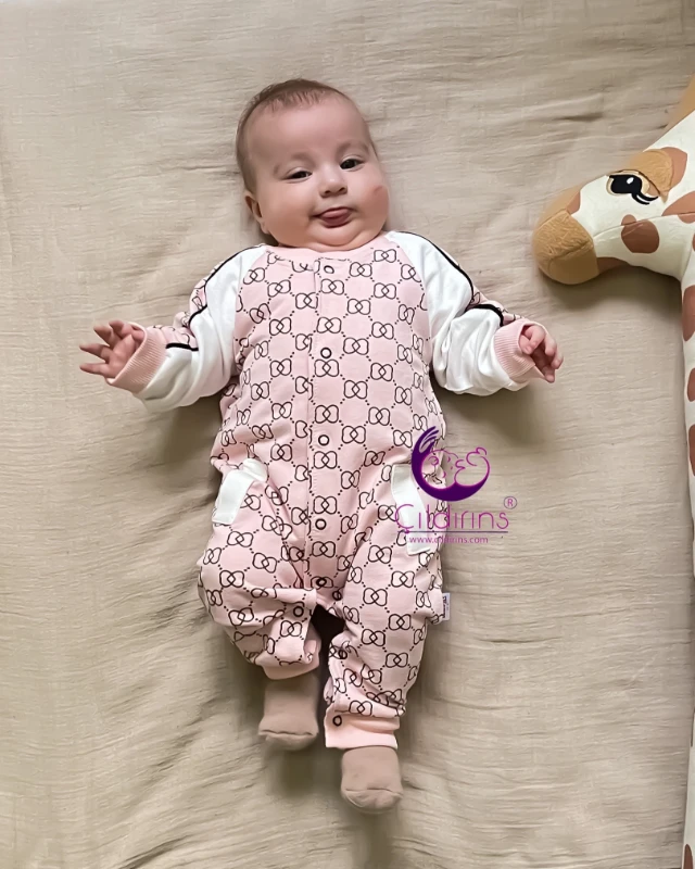 Miniapple Baklava Desenli Alttan Çıtçıtlı Bebek Tulumu - YEŞİL