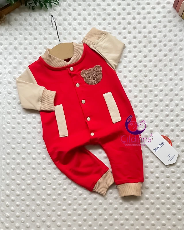 Miniapple Çift Renk Süzene Ayıcık Nakışlı Çıtçıtlı Bebek Tulumu - BEBE MAVİSİ