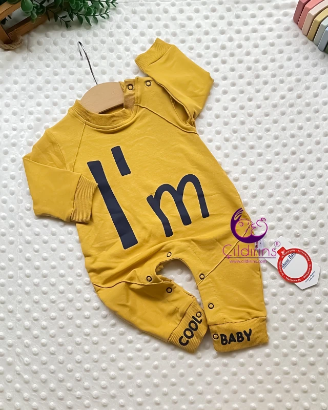 Miniapple I’m Cool Baby Baskılı Alttan ve Omuzdan Çıtçıtlı Bebek Tulumu - SİYAH