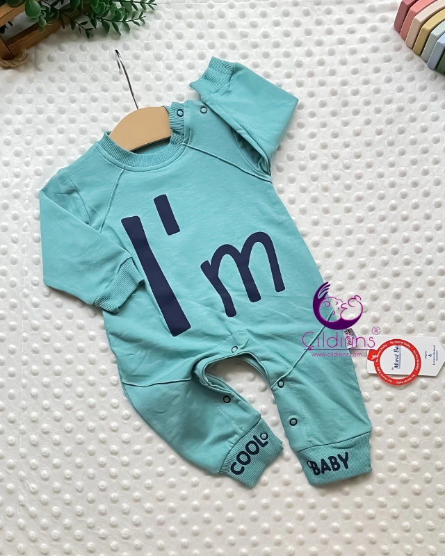 Miniapple I’m Cool Baby Baskılı Alttan ve Omuzdan Çıtçıtlı Bebek Tulumu - KREM