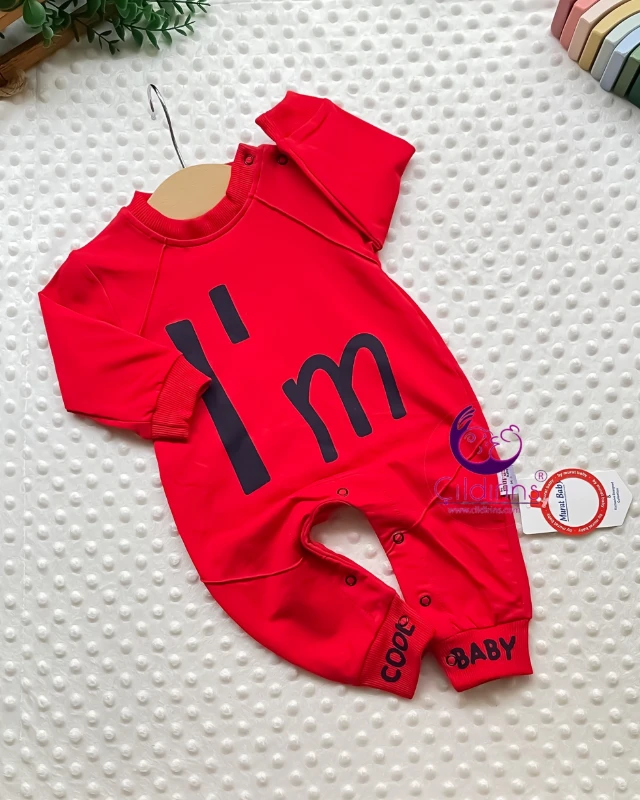 Miniapple I’m Cool Baby Baskılı Alttan ve Omuzdan Çıtçıtlı Bebek Tulumu - HARDAL