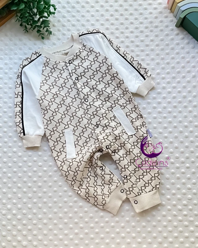 Miniapple PR Desenli Çıtçıtlı Bebek Tulumu - KREM
