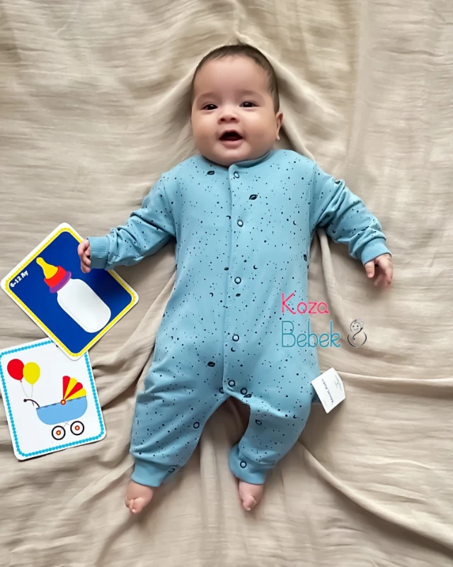 Miniapple Uzay Baskılı Çıtçıtlı Bebek Tulumu - AÇIK KAHVE