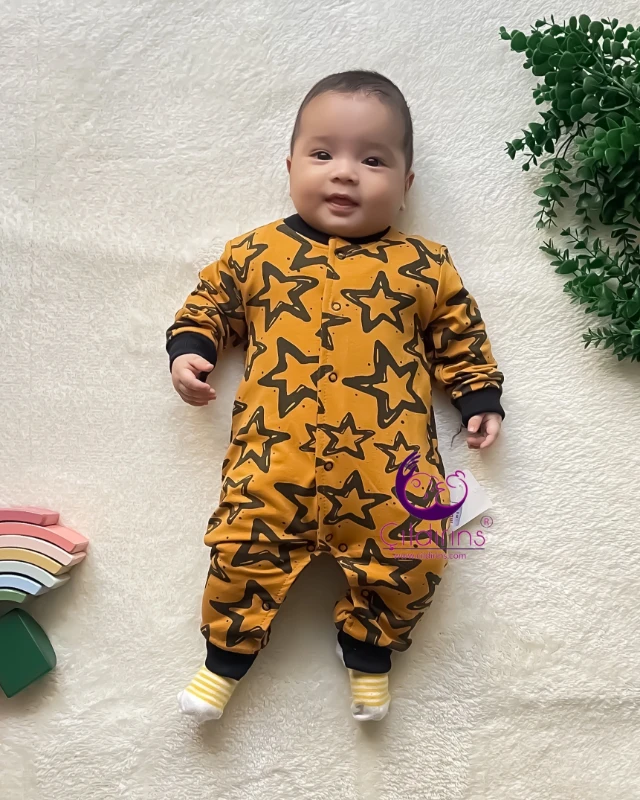 Miniapple Yıldızlar Baskılı Çıtçıtlı Bebek Tulumu - LACİVERT