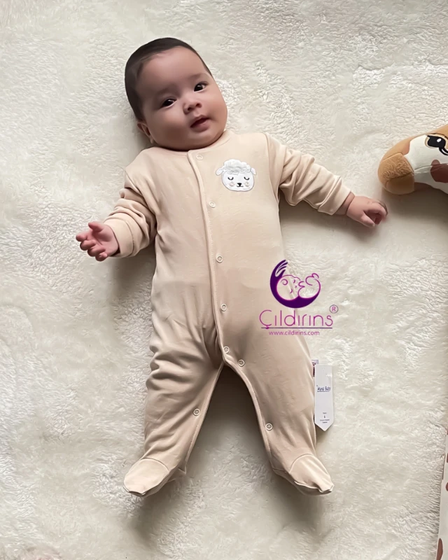 Miniapple Kuzu Armalı Çıtçıtlı Kendinden Patikli Bebek Tulumu - AÇIK KAHVE