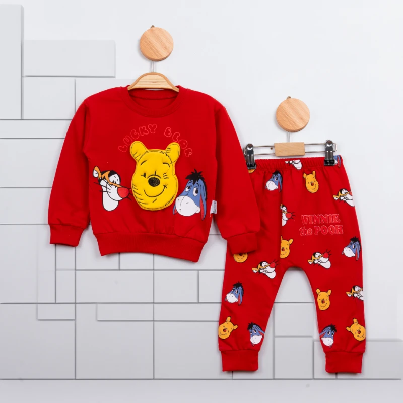 Cuscino Lucky Bear Pooh Nakışlı 2’li Bebek Takım - KIRMIZI