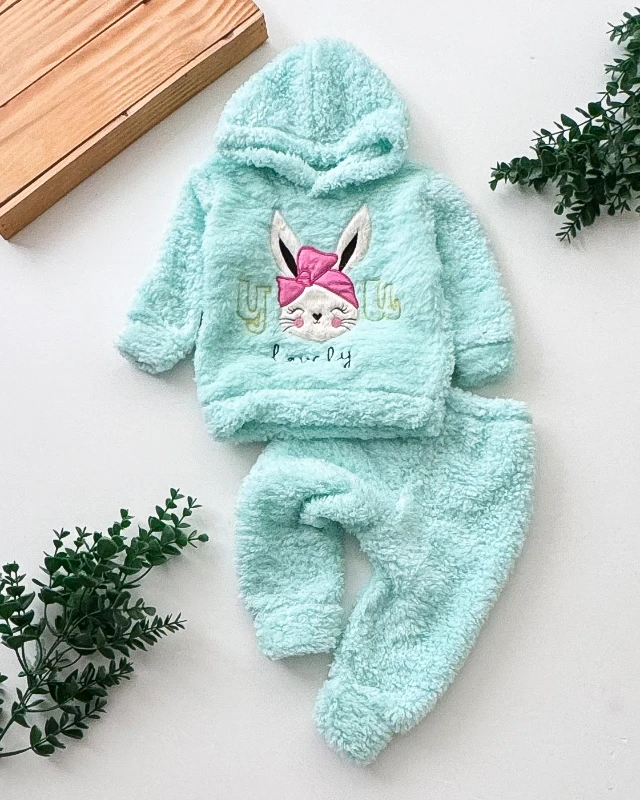 Cuscino Welsoft Lovely Tavşan Nakışlı Kapüşonlu 2’li Bebek Takımı