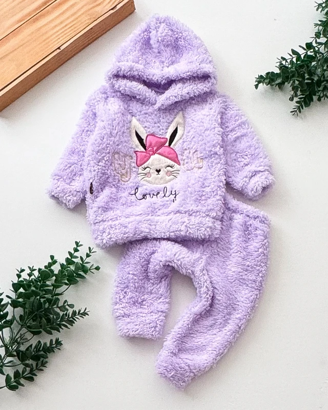 Cuscino Welsoft Lovely Tavşan Nakışlı Kapüşonlu 2’li Bebek Takımı