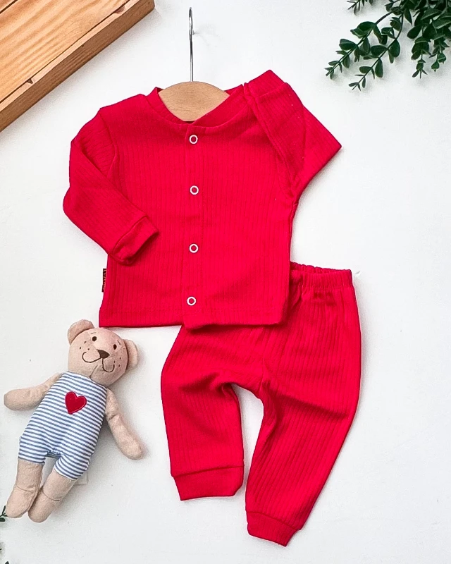 Cuscino Raporlu Kumaş Tek Renk Bebek 2’li Bebek Pijama Takım