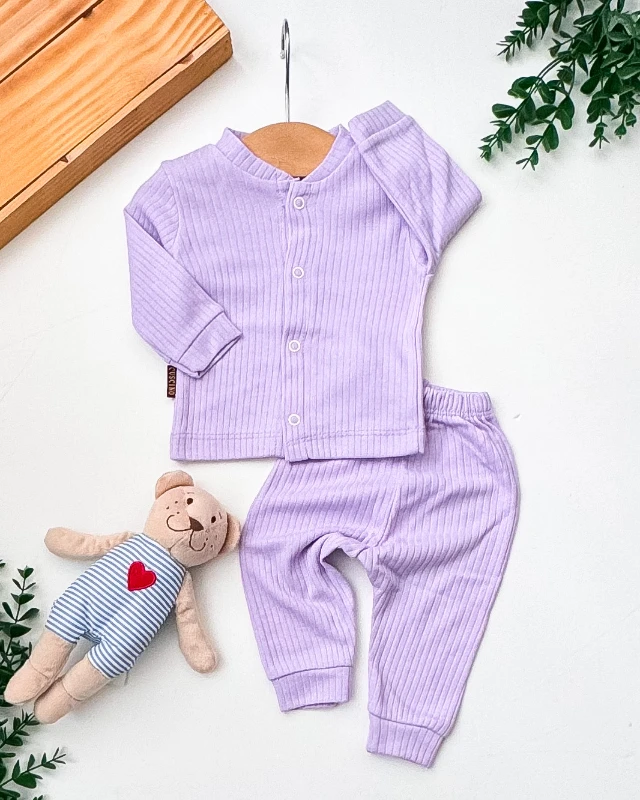 Cuscino Raporlu Kumaş Tek Renk Bebek 2’li Bebek Pijama Takım