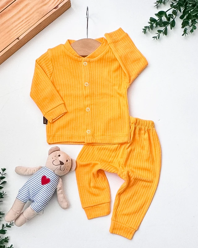 Cuscino Raporlu Kumaş Tek Renk Bebek 2’li Bebek Pijama Takım