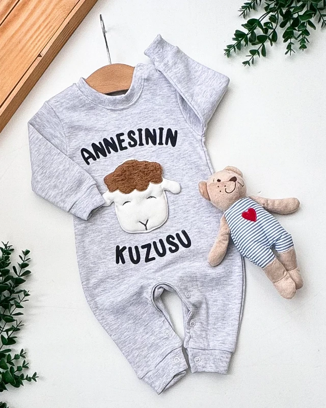 Babymii Babasının Annesinin Kuzusu Nakışlı Omuzdan ve Alttan Çıtçıtlı Bebek Tulum