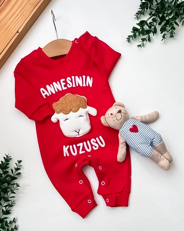 Babymii Babasının Annesinin Kuzusu Nakışlı Omuzdan ve Alttan Çıtçıtlı Bebek Tulum