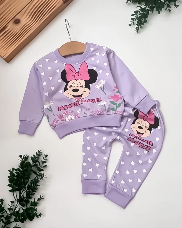 Cuscino Çiçekli Minie Mouse 2’li Bebek Takım - LİLA