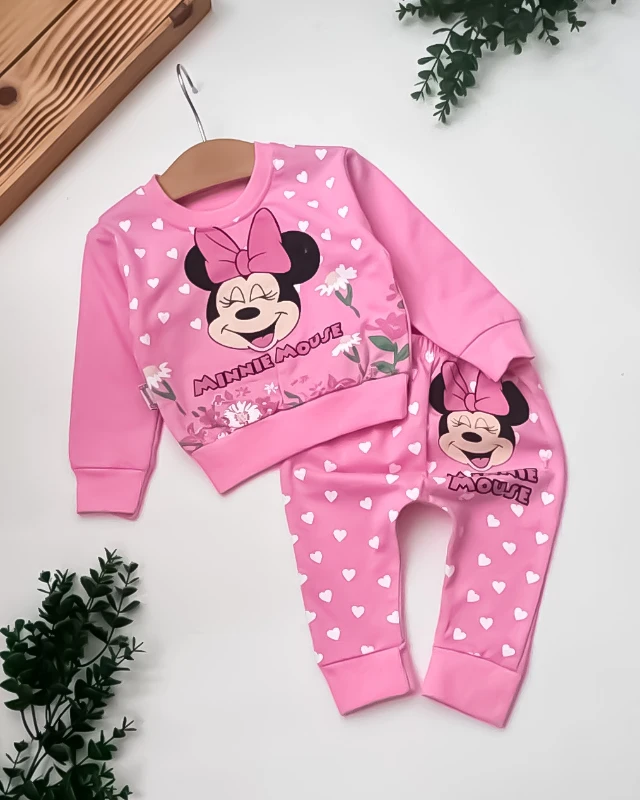 Cuscino Çiçekli Minie Mouse 2’li Bebek Takım - PEMBE