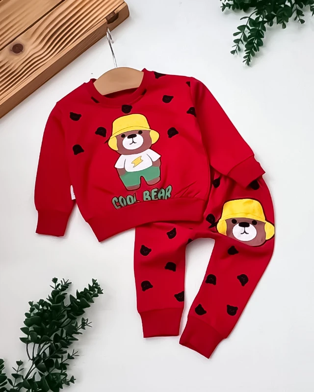 Cuscino Cool Bear Ayıcık Baskılı 2’li Bebek Takım - KIRMIZI