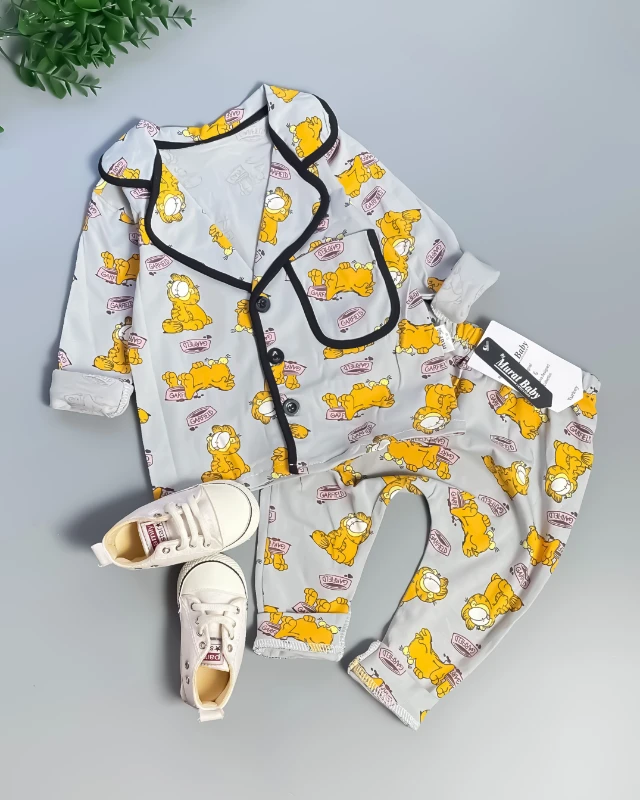Miniapple Garffieldd Baskılı 2’li Bebek Pijama Takımı - GRİ