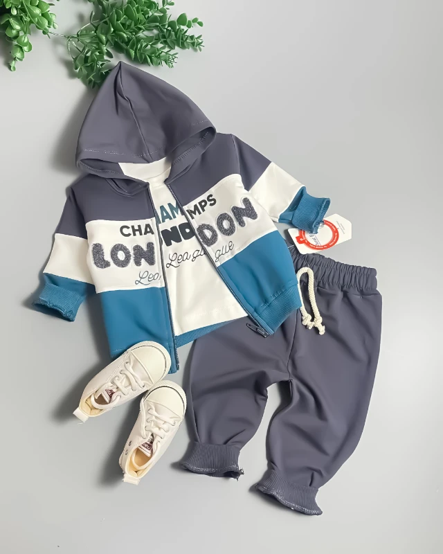 Miniapple Hırkalı Champs London Nakışlı Badili 3’lü Bebek Takımı - AÇIK YEŞİL
