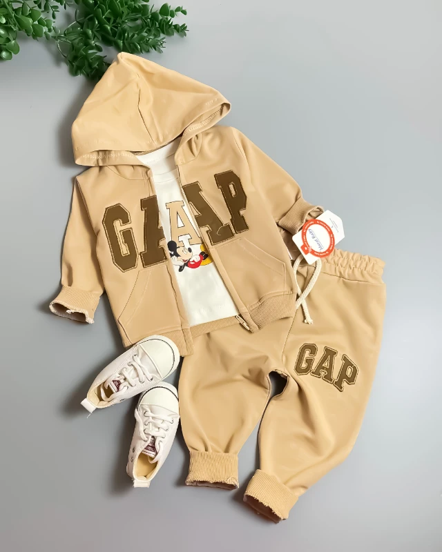 Miniapple Hırkalı Gapp Miki Nakışlı Badili 3’lü Bebek Takımı - GRİ