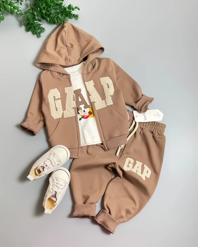 Miniapple Hırkalı Gapp Miki Nakışlı Badili 3’lü Bebek Takımı - KAHVERENGİ