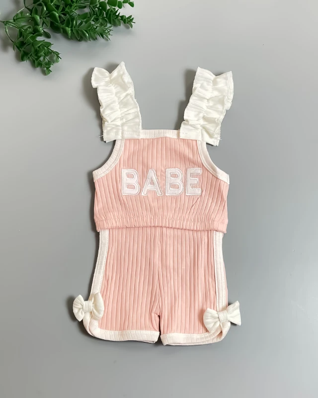 Miniapple Yazlık Babe Nakışlı Kolları Fırfırlı 2’li Bebek Takımı - KAHVERENGİ