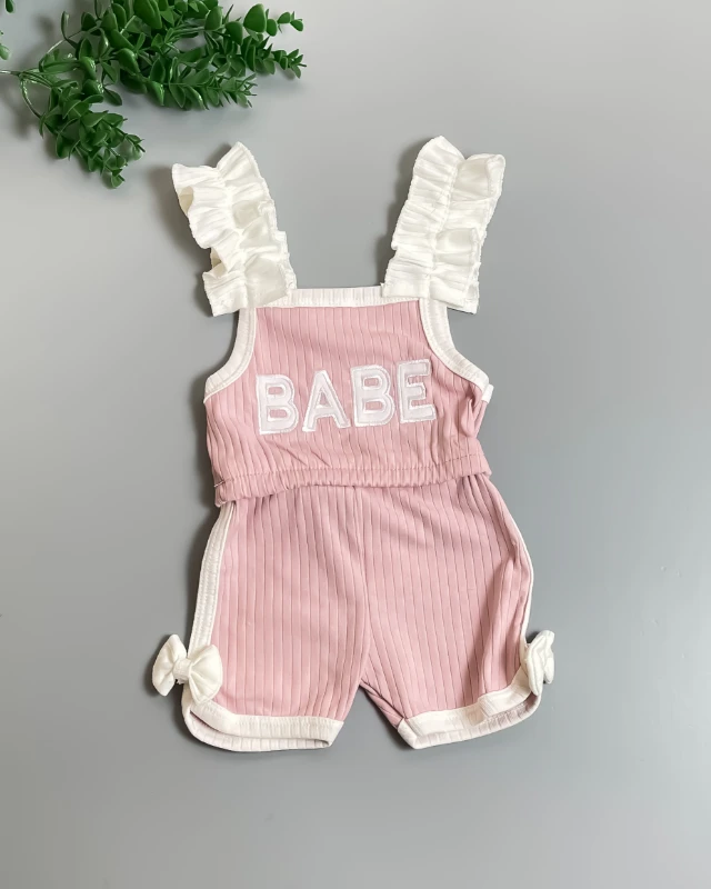 Miniapple Yazlık Babe Nakışlı Kolları Fırfırlı 2’li Bebek Takımı - PEMBE