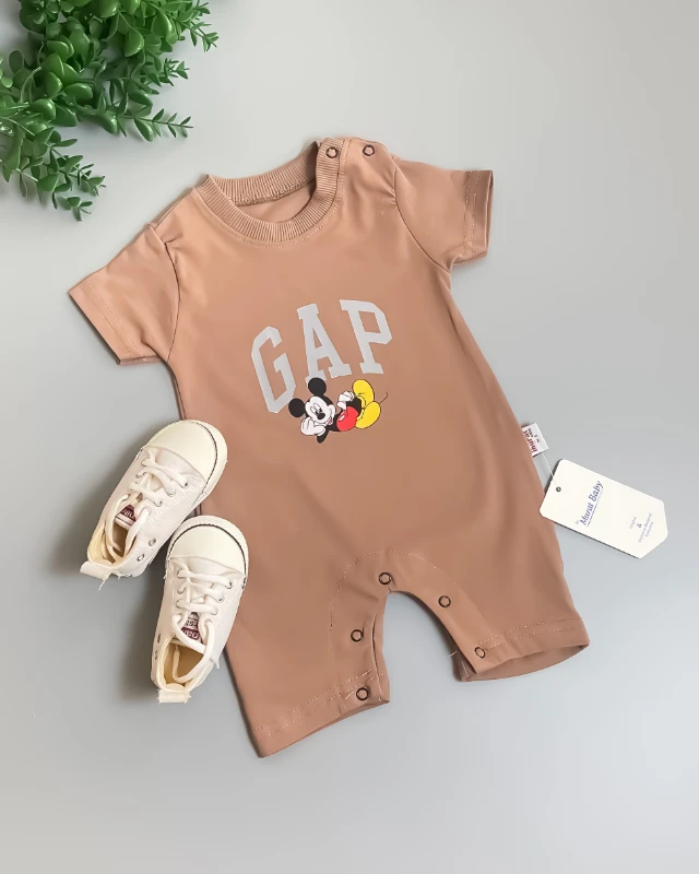 Miniapple Yazlık Gapp Miki Baskılı Alttan ve Omuzdan Çıtçıtlı Bebek Tulumu - YEŞİL