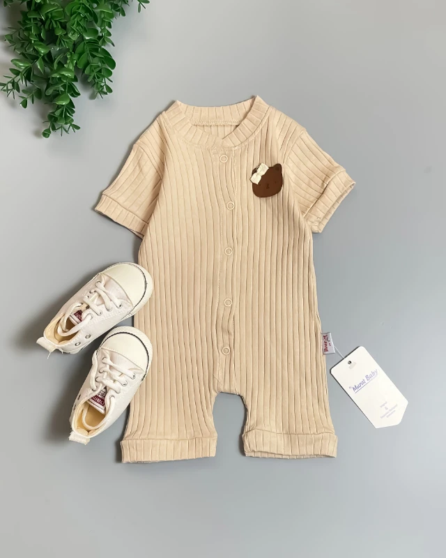 Miniapple Yazlık Kız Ayıcık Armalı Fitilli Kumaş Çıtçıtlı Bebek Tulumu - SOMON