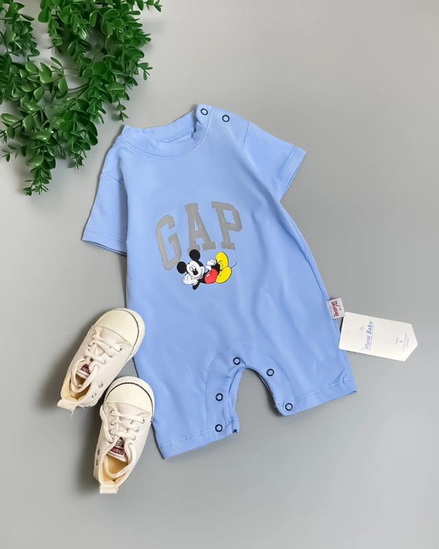 Miniapple Yazlık Gapp Miki Baskılı Alttan ve Omuzdan Çıtçıtlı Bebek Tulumu - KAHVERENGİ