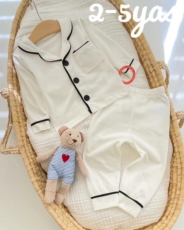 Miniapple Büyük Yaş Yakalı Düz Renk 2’li Çocuk Pijama Takımı - BEYAZ