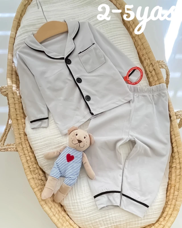 Miniapple Büyük Yaş Yakalı Düz Renk 2’li Çocuk Pijama Takımı - GRİ
