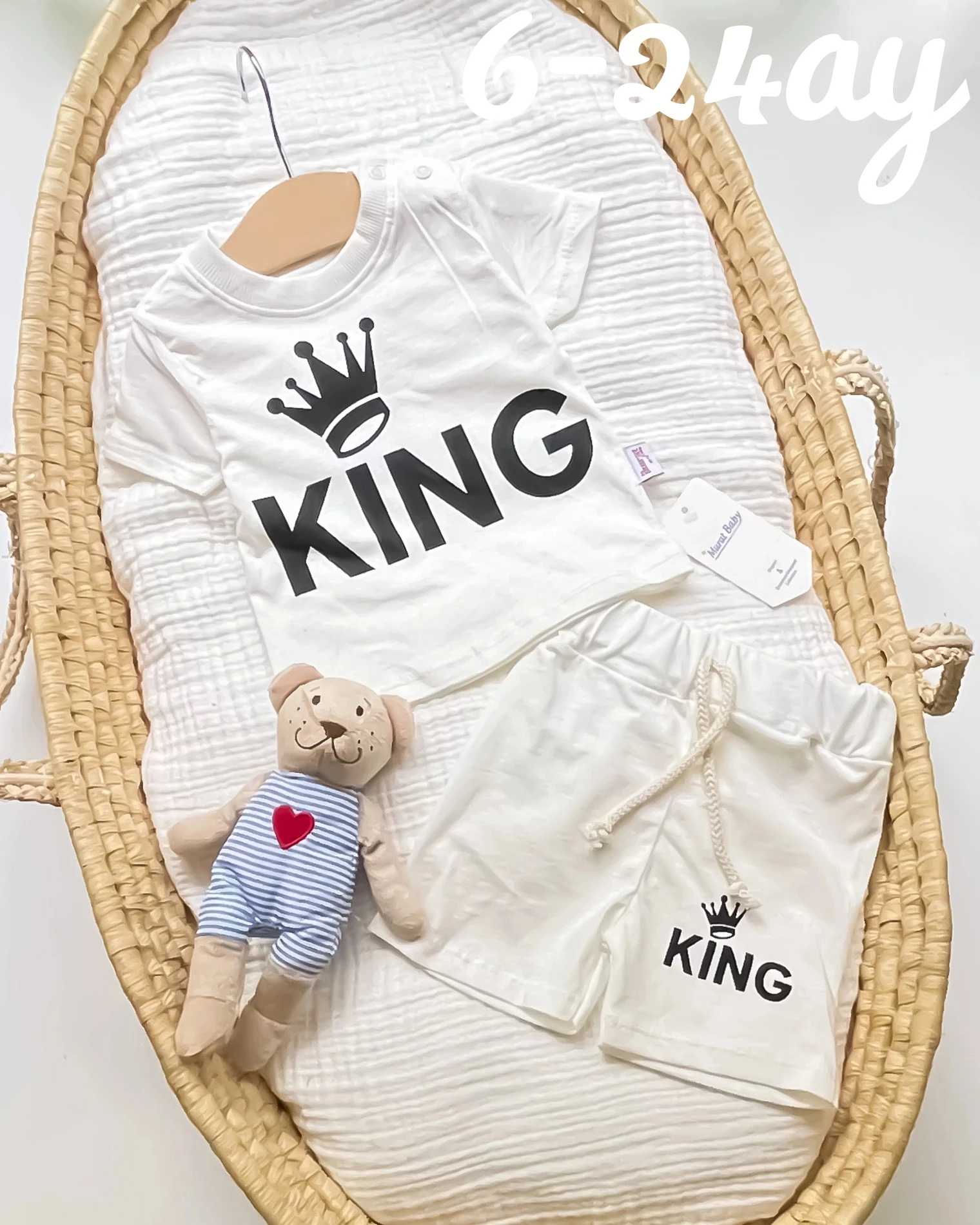 Miniapple Yazlık King Baskılı 2’li Bebek Takımı - BEYAZ