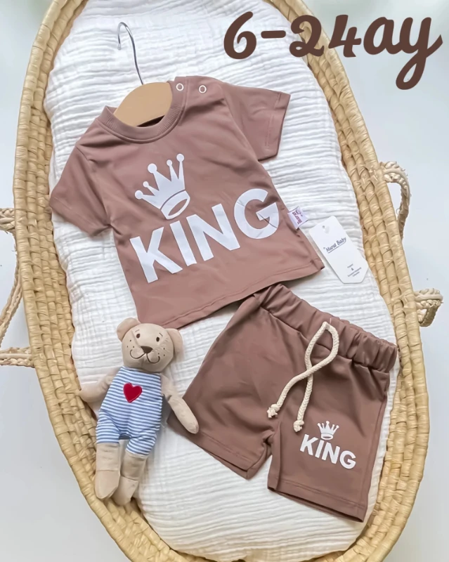 Miniapple Yazlık King Baskılı 2’li Bebek Takımı - BEYAZ