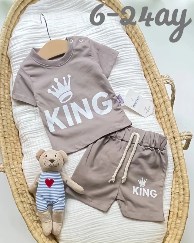 Miniapple Yazlık King Baskılı 2’li Bebek Takımı - KAHVERENGİ