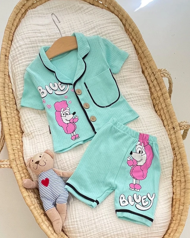 Cuscino Yazlık Bluey Sevimli Köpek Baskılı 2’li Pijama Takımı