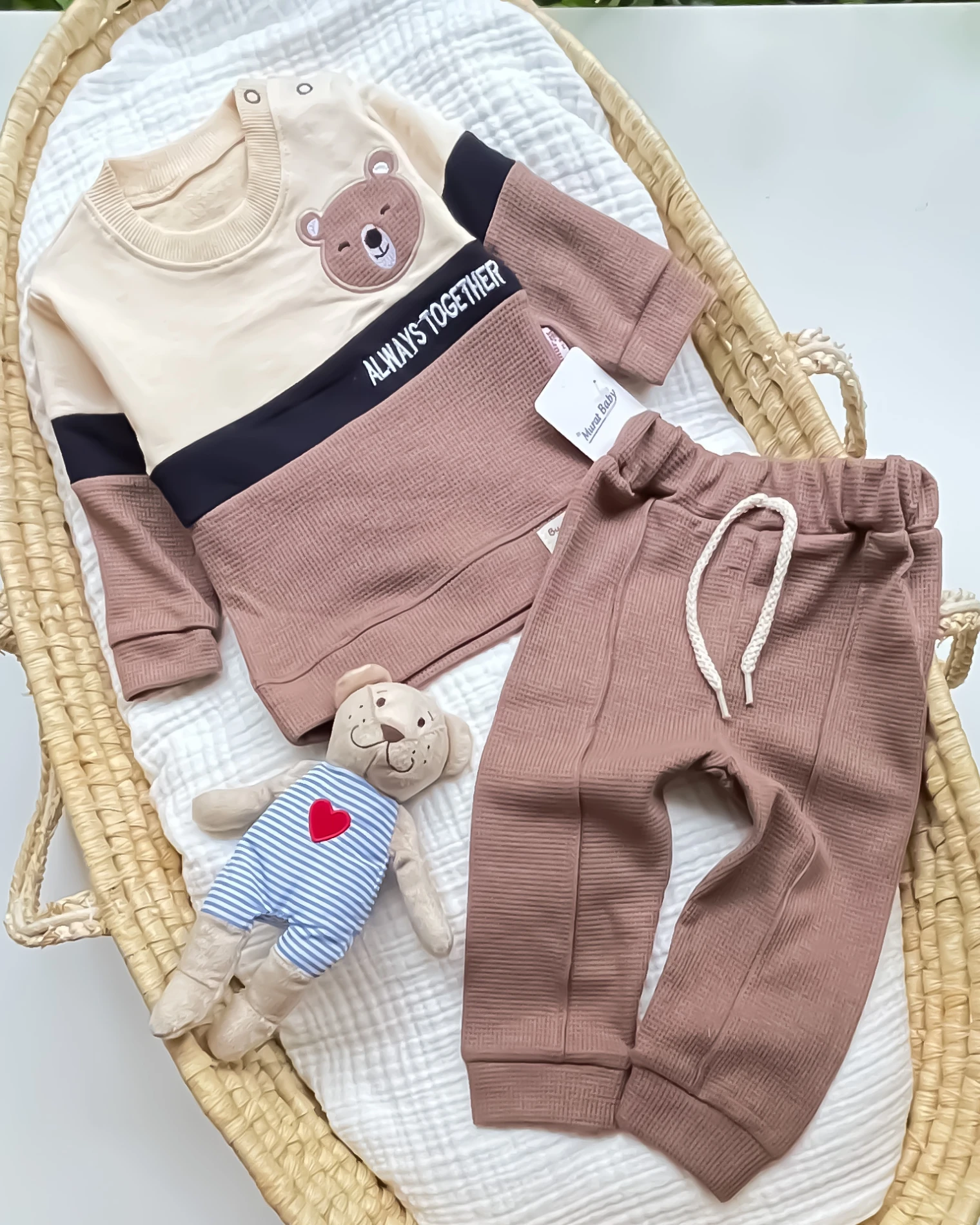 Miniapple Always Together Ayıcık Nakışlı 2’li Bebek Takımı