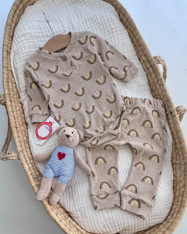 Miniapple Gökkuşağı Desenli Fitilli Kumaş 2’li Bebek Takımı