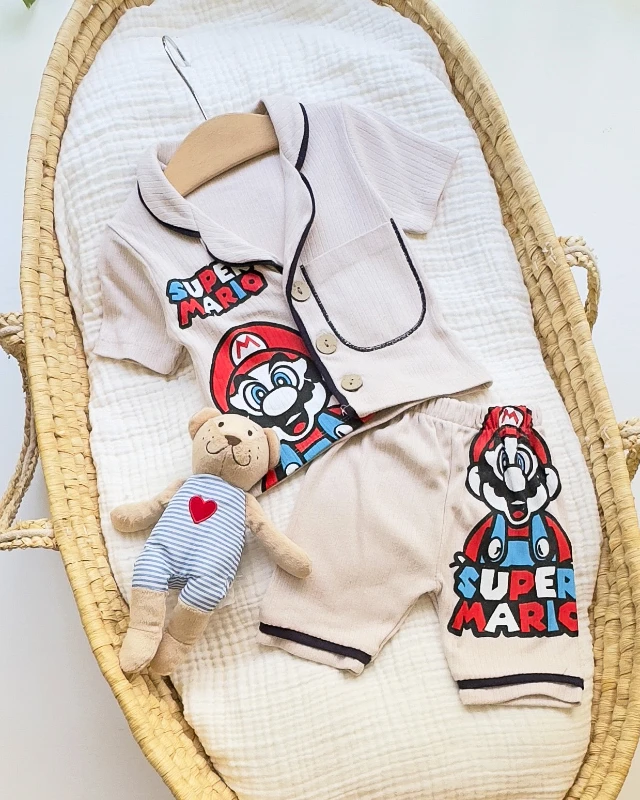 Cuscino Yazlık Super Mario Baskılı 2’li Pijama Takımı - SARI