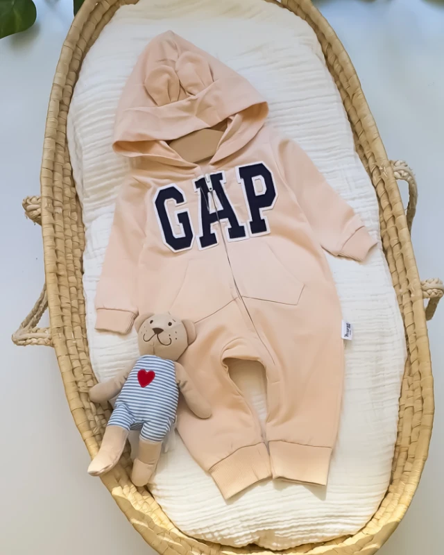 Miniapple Gapp Nakışlı Kapüşonlu Bebek Tulumu - KREM